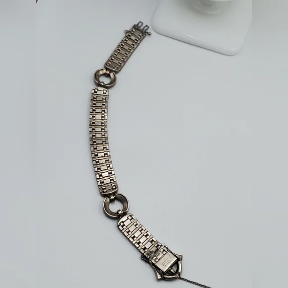 Antique art deco 1917 Diamonbar bracelet Sterling silver buckle clasp collectors
